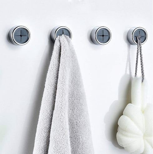 6pcs Push Hooks for Towel | Self-Adhesive Kitchen Towel Holder | Round Wall & Door Mounted Hooks for Bathroom Home