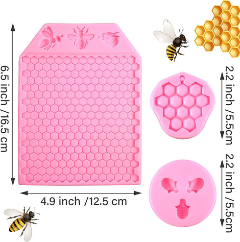 3 Packs 7 Cavity Bumble Bee Silicone Mold, Honeycomb Bees Chocolate Molds for Baking (Honeycomb Bee)