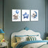 HNNXAR Set 3 16x24 Elephant Nursery Wall Decor,Blue Moon And Stars Picture Painting,Baby Girl Room Decor,Nursery Canvas
