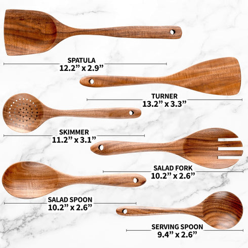 Wooden Spoon Sets - 6-Pcs Cooking Utensils - Smooth Finish Teak Wooden Spoons for Cooking - Non-Stick Wooden Utensils