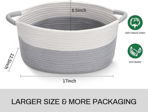 Cotton Rope Storage Basket with Handles, Medium Basket, 17 "L x 12.5" W x 8.5 "H, Home Decor Basket, Towel Basket, Book & Magazine Storage Basket(1 PCS Gray Basket) by HIFEASTS