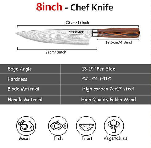 Razor-Sharp Chef Knife, 8-inch High Carbon Stainless Steel Chef's Knife for Home Kitchen & Restaurant, with Sheath &