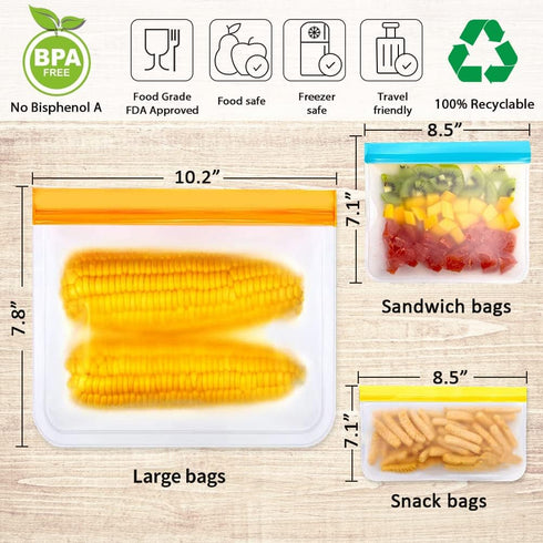 IDEATECH Reusable Storage Bags, 10 Pack BPA Free PEVA Reusable Freezer Bags,Reusable Gallon Bags, Reusable Sandwich Bags, Silicone Food Bags for Women, Men (10 Pack-2 Large+4 Sandwich+4Snack) by IDEATECH