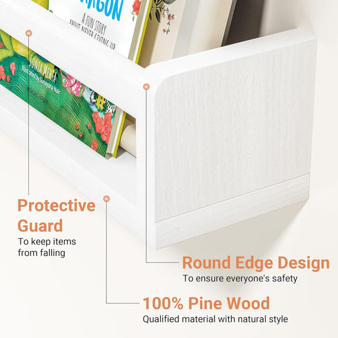 Heimlove 32 inch Set 3 Nursery Floating Shelves, Solid Wood Nursery Book Shelves for Wall, Bookshelf for Kids, Wall