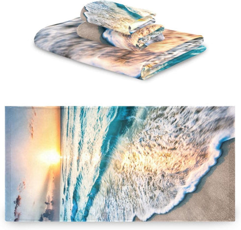 HATESAH Set,Soft Set 3 Piece,1 Towel,1 Towel,1 Beach Bath Towels Highly Absorbent Sea Ocean Waves Island Hawaiian