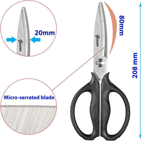 Food Scissors, Stainless Steel Kitchen Shears for Food, Chicken, Meat, Vegetables & Herbs (Black)