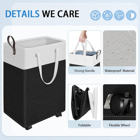 HomeHacks Rolling Large Laundry Hamper, Waterproof Collapsible Basket on Wheels for Bathroom & Bedroom