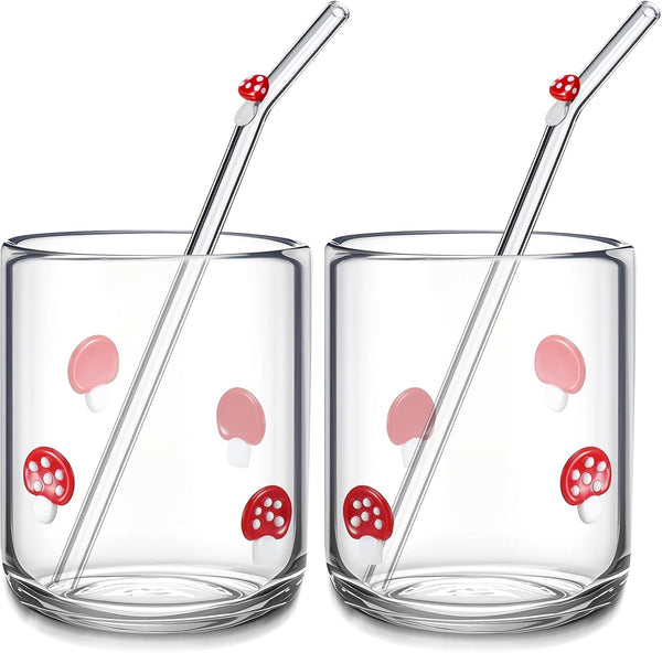 Skylety 2 Set Mushroom Icon Juice Glass Cups - Icon Glass Cup