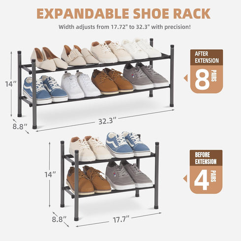 8 Closet, 2 STORAGE MANIAC Expandable Shoe Rack, Pairs Stackable Small Shoe Rack, Metal Adjustable Shoes Organizer