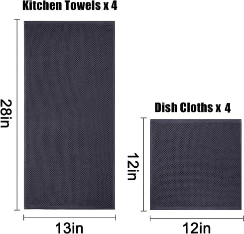 Homaxy 100% Cotton Kitchen Towels Set, 12 x 12 Inches & 13 x 28 Inches, Set of 8 Ultra Soft Absorbent Dish Towels