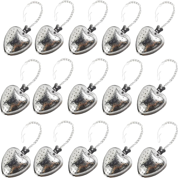 TIHOOD 15PCS Premium Stainless Steel Mesh Tea Strainer Infuser with Extended Chain Hook for Loose Leaf Tea
