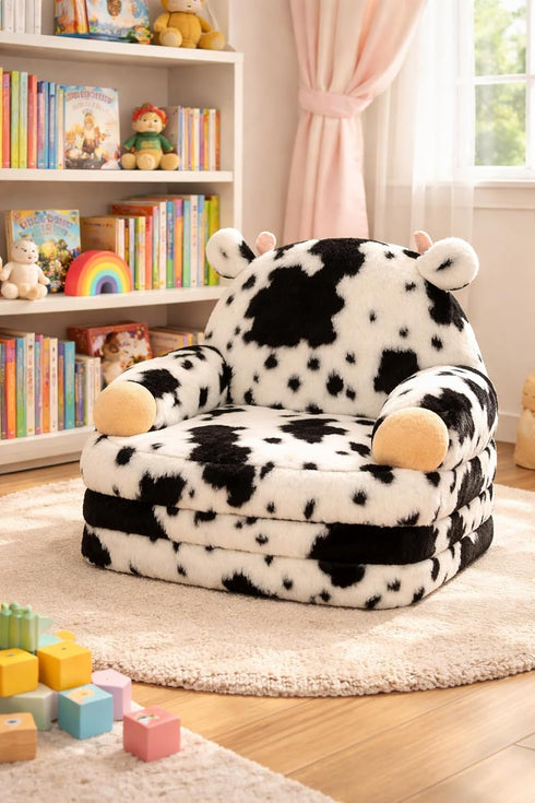 2-in-1 1-3Cow QIUODO Toddler Chair with Faux Rabbit Fur Foldable Kids Couch, Soft Sofa for Reading, Bedroom or Playroom