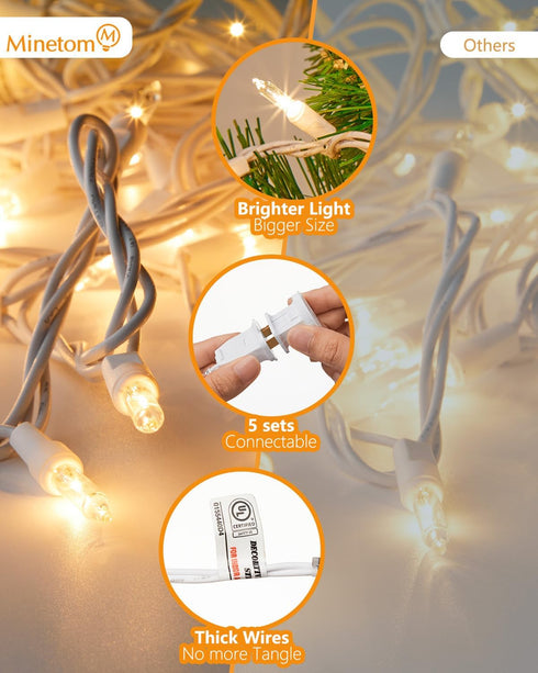 Set 100 Count 20 Bulb Minetom Clear Christmas Lights Feet Incandescent Mini String Lights for Indoor Christmas Tree