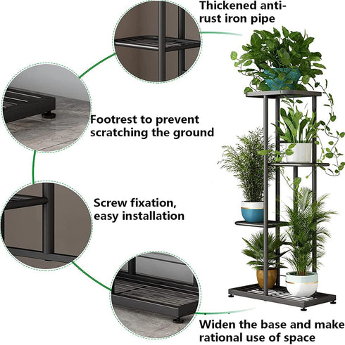 4 LINZINAR Plant Stand Indoor Outdoor Corner Tier Metal Plant Shelf Patio Plant Rack for Garden Corner Balcony Living