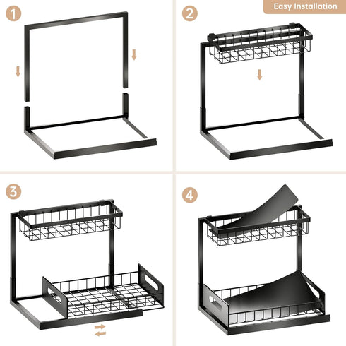 VUSIGN Under Sink Organizer and Storage (2 Pack) - Slide Out Cabinet Organizer, Pull Out Sink Shelf for Kitchen, Black