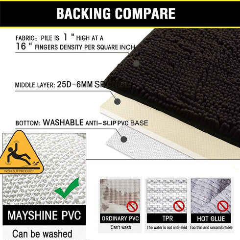 Bathroom Rugs Chenille 3-Piece - Extra Soft Absorbent Shag Bathroom Mats, Machine Wash Non-Slip (Coffee)