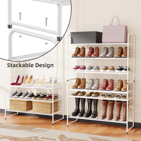 3 33" Closet, SUFAUY Tier Wide White Metal Shoe Rack for Stackable