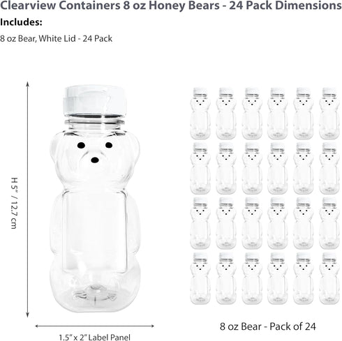 8 24 Pack) Ounce Plastic Squeezable Honey Bears with Sealable Flip Top Lids - BPA Free, Hand Wash Only (White