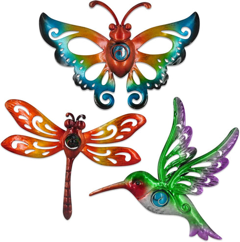 Yonivexis Hummingbird Butterfly Dragonfly Metal Wall Art Decor, Outdoor Hanging Decorations for Garden, Living Room,