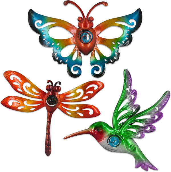 Yonivexis Hummingbird Butterfly Dragonfly Metal Wall Art Decor, Outdoor Hanging Decorations for Garden, Living Room,