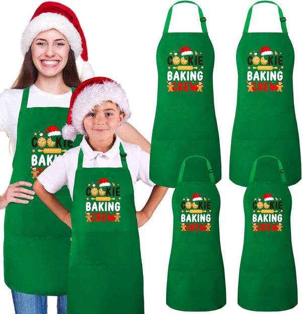 Suhine 4 Pack Christmas Aprons Adults Green Christmas Kitchen Cooking Baking Cookie