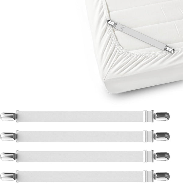 4 PCS Bed Sheet Clips - Corner Bands Suspenders for Fitted Sheets, Mattress Sheets Grippers Holders Straps (Pack of 4,