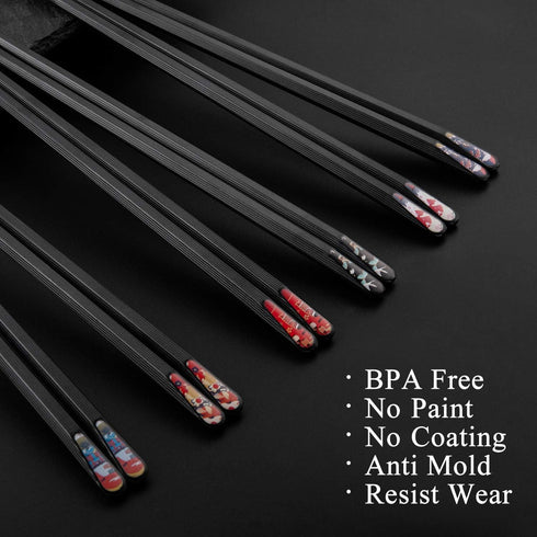 SUPJOYES 6 Pairs Reusable Japanese Fiberglass Chopsticks, Non-Slip, Dishwasher Safe, 9.5 Inch Multipack