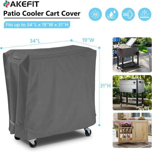 65-80 Cooler,34"Lx19"Wx31"H-Grey AKEfit Patio Cooler Cart Cover,Waterproof Ice Chest Cart Cover Fits Quart Patio Party