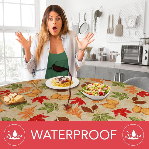 Covers For The Home Deluxe Elastic Edged Flannel Backed Vinyl Fitted Table Cover - All-Over Leaves Pattern, Fits Tables