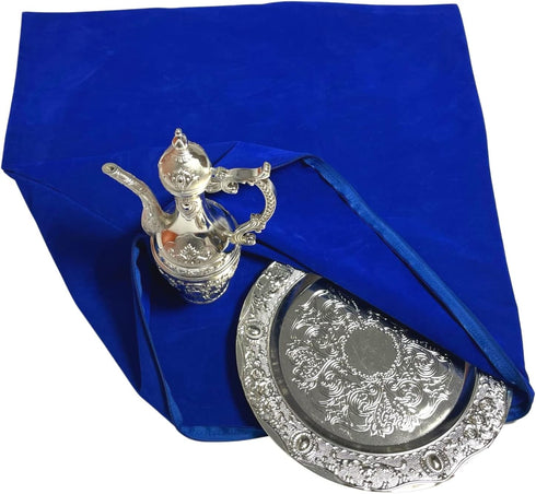 Silver Zippered Storage Bags 18"x18", 2Pcs Velvet Fabric Blue Anti Tarnish Jewelry Storage for Silver Protection