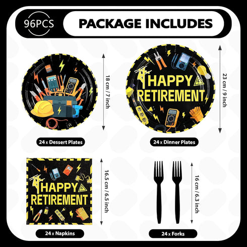 96Pcs 24 Electrician Retirement Party Decorations Electrician Lineman Plates and Napkins Handyman Tools Tableware