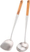 FJNATINH Wok Spatula and Ladle Tool Set, 17in Stainless Steel Spatula and Soup Ladle