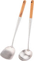 FJNATINH Wok Spatula and Ladle Tool Set, 17in Stainless Steel Spatula and Soup Ladle