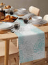 PIEPLE 13x72inches Aqua Chrysanthemum Flowers Table Runner-Cotton Linen-Long Dresser Scarves,Floral Grey Tablerunner