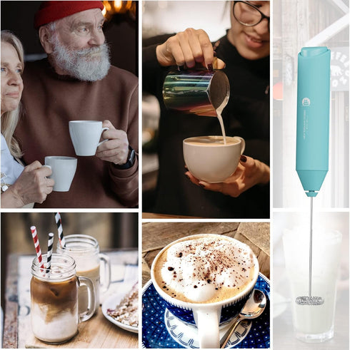 Powerful Handheld Milk Frother, Mini Mixer for Coffee, Cappuccino, Latte, Matcha, Hot Chocolate, With Stand, Aqua