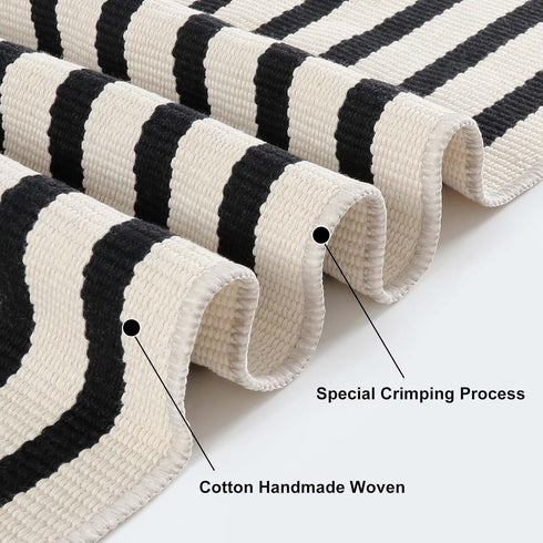 Striped Outdoor Front Door Mat 24"x51", Washable Black and White Rug Runner, Reversible Foldable Doormat
