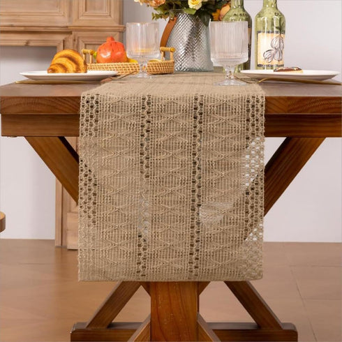 Summer 36 Inches Niviy Burlap Boho Table Runner for Home Decor Long, Easter Modern Farmhouse Decor Rustic Small Macrame