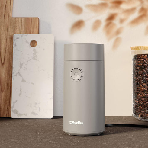 MuellerLiving Electric Coffee Grinder - Spice, Nut, Herbs, Coffee Beans, Sharp Blade, Stainless Steel - Gray.