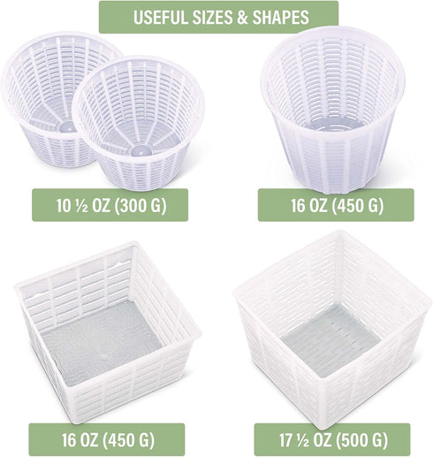 Country Trading Co. Cheesemaking Molds Set of 5, Ricotta Cheese Draining Baskets for Home Cheese Making