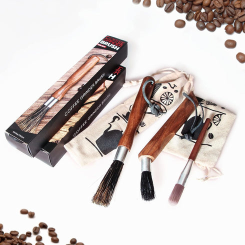 3PCS Professional Coffee Brush Set: Natural Boar Bristles, Black Walnut Handle, Espresso Machine Cleaning Tool.