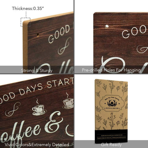 Putuo Decor Coffee Sign, Kitchen Coffee Bar Decor, 12 x 6 Hanging Plaque, Gifts for Coffee Lovers (Good Days Start with