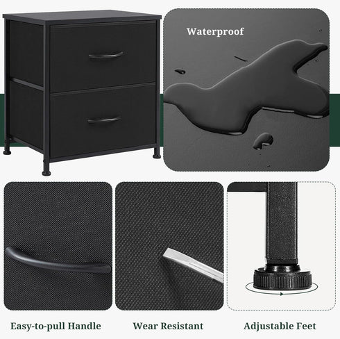 2 Closet, 11.8" 18" 20", Nightstand, Small Drawer Dresser End Table Bedside Furniture, Wooden Top Fabric Bins