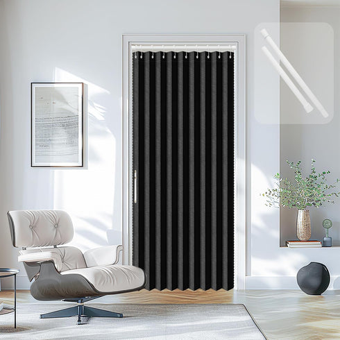 Set: (38-53" 53W78" Closet AJAZZ Curtain Rods No Drilling W Adjustable Range) & Accordion Door Curtain, Black L