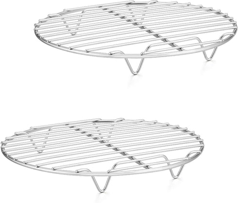 P&P CHEF 9 Inch Round Cooking Rack, Stainless Steel for Cooking, Cooling, Steaming, Baking, Fit for Air Fryer Pot, 2