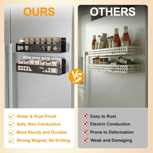 2 Pack Magnetic Spice Rack for Refrigerator, Metal Magnetic Shelf Organizer for Fridge Side, Strong Spice Storage Rack