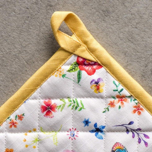 Maison d' Hermine 100% Cotton Oven Mitt & Pot Holder Set, Heat Resistant BBQ Cooking Gloves, Happy Florals
