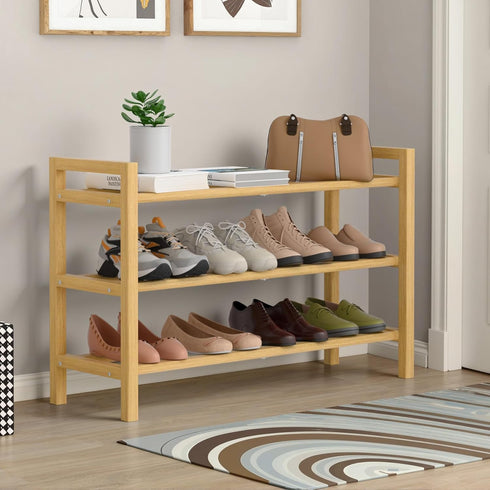 Closet, 3-Tier) Haddockway Bamboo Shoe Rack for Free Standing Shoe Organizer with Smooth Round Rods & Convenient