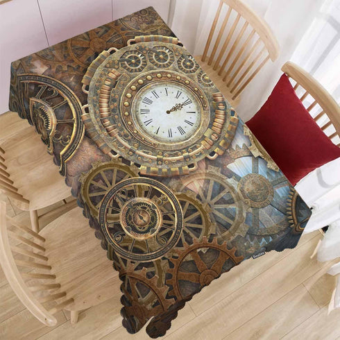 Beabes Clock Gears Tablecloth for Rectangle Tables Rusty Steampunk Clock Gears Brown Picnic Table Cover Indoor and Outdoor Table Cloth Camping Tablecloths for Dinner Kitchen 52"X70" by Beabes