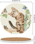 Set 6, 4 Inch Cat with Butterflies Coasters for Drinks of Absorbent Diatomite Ceramics Coasters for Coffee Table