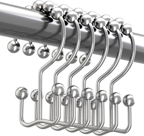Titanker Shower Curtain Hooks Rings, Rust-Resistant Metal Double Glide Hooks for Bathroom Shower Rods (Set of 12)